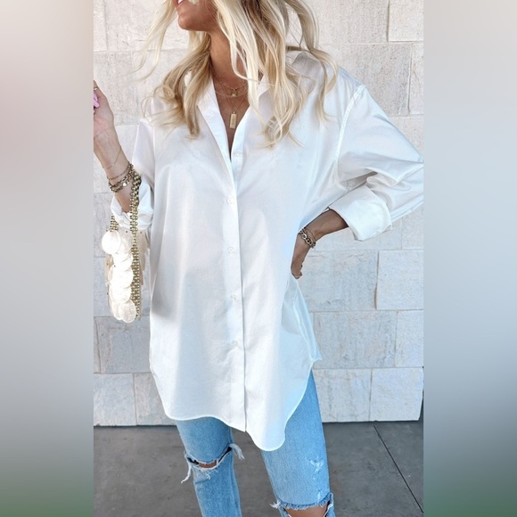 SHOW ME YOUR MUMU Banks Button Down Shirt In White Poplin - Picture 3 of 12